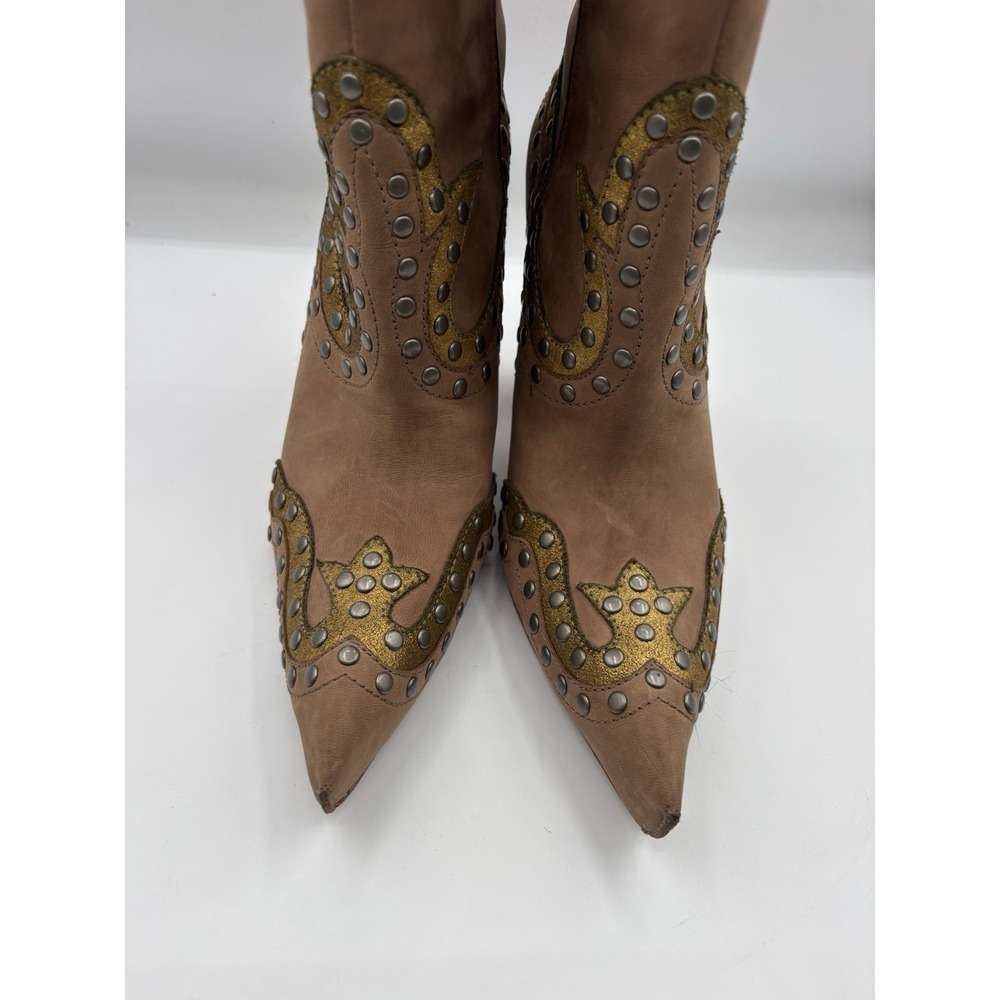 G Series Cole Haan Studded Pointed Toe Western Boots Brown Gold Glendo Boot 6.5B - Picture 6 of 14